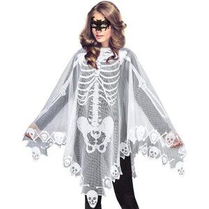 Women's Skeleton Cape Poncho Costume with Masquerade Mask for Halloween